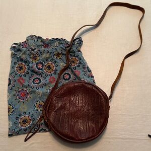 Directive Brown Circle Crinkled Leather Crossbody Bag